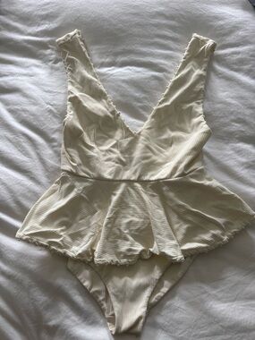 Marysia Swim Ivory Textured One-Piece with Ruffle Trim